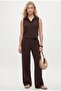 Women's Alfie Zero Sleeve Shirt Elastic Waist Pants Woven Brown Bottom Top Set