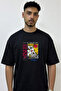 Popart Crying Woman Design Printed Oversize Black T-Shirt