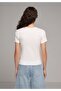 Slim Fit Round Neck Printed Women's Ecru Short Sleeve T-Shirt - 2