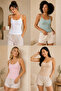 Women's 4-Piece Basic Undershirts with Ribbed Straps - 95% Cotton & Flexible for Daily Use
