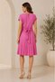 Women's Crew Neck Tie Waist Skirt Pleated Stylish Half Sleeve Design Dress - 3