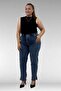 69005 Plus Size Beyoğlu Stone Detailed Jeans - Snow Wash Navy Blue - 5