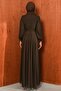 Brown Collar Detailed Waist Belted Evening Dress - 5