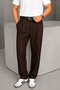 Men's Brown Pleated Detail Timeless Design Premium Fabric Trousers - 3