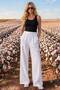 Very Comfortable, Very Lightweight, High-Waisted, Elastic Waist, Lace-Up, Wide-Leg, Linen-Look Fabric Trousers