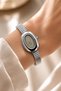 Saudade Women's Silver Oval Case Wristwatch with Gray Dial Roman Numerals Minimal Flexible Steel Band Watch 2026