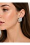Brass Silver Color Embroidered Square Plate Model Women's Earrings - 2