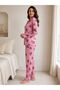 Seasonal Viscose Buttoned Pink Women's Pajama Set - 2