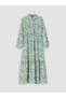 Lcw Modest Green Shirt Collar Floral Waist Fit Dress - 5
