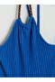 Lcw Vision Blue Beaded Halter Neck Textured Dress - 7