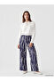 Lcw Modest Navy Blue Patterned Women's Trousers with Elastic Waist