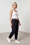 Women's Black Summer High Waist Denim Trousers with Special Belt - 2