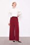 Burgundy Wide Leg Elastic Waist Pants - 2