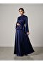 High Collar Tie-Back Detailed Blouse & Flared Maxi Skirt - Satin Set - 3