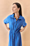 Regular Fit Shirt Collar Waist Gathered Short Sleeve Midi Dress H6196Ax26Hs - 2