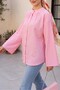 Round Neck Buttoned Spanish Sleeve Siena Tunic - Pink - 4