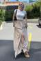 Dark Beige Elastic Waist Slit Long Women's Skirt Sh375 - 4