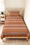 Brown Geometric Bohemian Single Pique Set - White Ethnic Modern 160X220 cm Bedspread - 6
