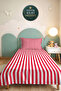 Pink Striped Modern Youth Room Single Pique Set - Geometric 160X220 cm Quilted Bedspread