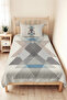 Blue Geometric Young Room Single Pique Set - Gray Modern 160X220 cm Quilted Bedspread - 4