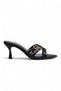 Women's Black Satin Double Buckle Pointed Toe Thin Heeled Slippers Martin - 4