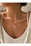 Women's Gold Color Enamel Flower Necklace with Pink Stone Zircon Detail, Stylish Minimal Steel Chain - 2