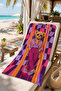 Teddy Bear and Purple Orange Geometric Patterned 70X150 Beach Towel - 7