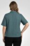 Jeans Women Spread Collar Short Sleeve Eyelet Shirt, Blue - 2