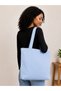 Women's Light Blue Zippered Hand and Shoulder Bag Fabric Tote Bag Canvas Bag - 5