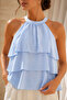Women's Blue Layered Ruffled Halter Neck Blouse - 2