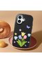 iPhone 17 Compatible Case Camera Protector Black Silicone Couple Phone Case with Floral Pattern - 2