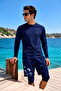 Men's Lycra Swimming T-Shirt - Navy Blue T2601 - 2