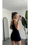 Women's Black Square Neck Strap Mini Dress Ribbed Stretchy Fabric Bodycon Slim Fit Basic Dress - 3