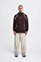 Men's Crochet Embroidered Hooded Sweatshirt Brown - 4