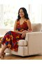 Plus Size Mother Burgundy Floral Patterned Strappy V-Neck Maxi Dress M-3Xl Viscose - 8