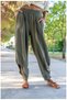 Women's Khaki Linen Mesh Detailed Bohemian Pinterest Style Shalwar Trousers - 7
