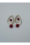 Rhea Jewelry Steel Red Bead Detailed Geometric Dangle Women's Earrings 7 cm Gold - 5
