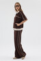 Women's Short Sleeve Zippered Modal Fabric Tracksuit Set with Piping on the Sides and Front - 2