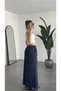 Women's Navy Blue All-Size Compatible Dress with Gathered Waist and Tie-Up Detail at the Hem, Draped Modal Tencel Fabric Pa - 7