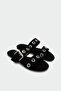 Randy Women's Black Suede Flat Slippers with Capsule Detail