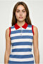 Sleeveless Polo Neck Striped T-Shirt - Indigo - 2