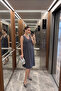 Smoked V-Neck Front-Buttoned Zero Sleeve Midi Woven Maternity and Postpartum Dress - 3