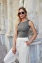 Women's Lycra Stretch Polyamide Fabric Boat Neck Sleeveless Body Blouse-Khaki - 4