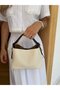 Knitted Leather Handle Linen Hand and Shoulder Bag Black - 5