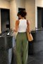 Women's Khaki Linen Relaxed Cut Lightweight Fabric Daily Use Trousers - 5