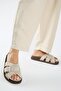 Bartolo Women's Leather Genuine Leather Caged Beige Slippers - 6