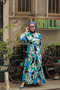 Patterned Satin Women's Hijab Dress with Elastic Waistband and Belt Detail - 3