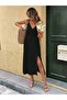 Double-Breasted Collared Midi Dress with Side Slits and Straps - 3