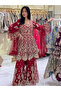 Red Net Top Palazzo & Dupatta - HRT5162 | Red