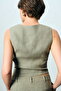 Asymmetrical Side Buttoned Linen Vest - 8